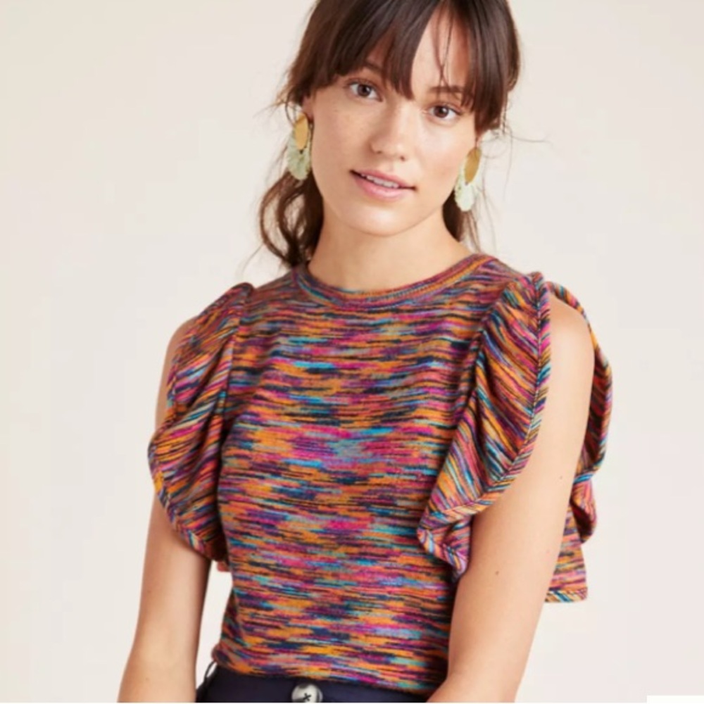 Anthropologie Ruby Striped Flutter Sleeve knit multicolor Top XS